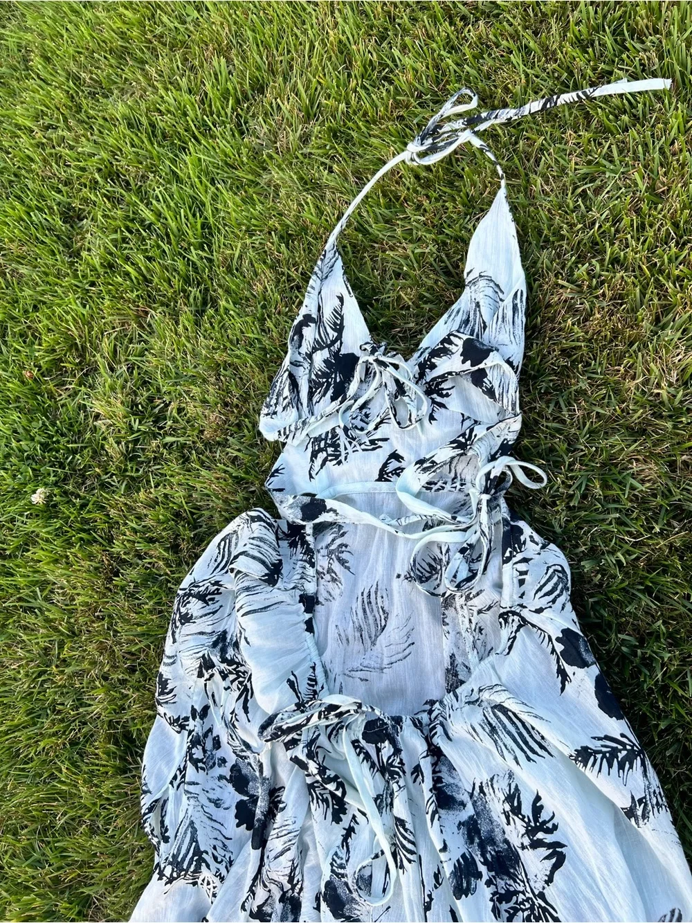 Free People Mint and Black Botanical Print Maxi Dress